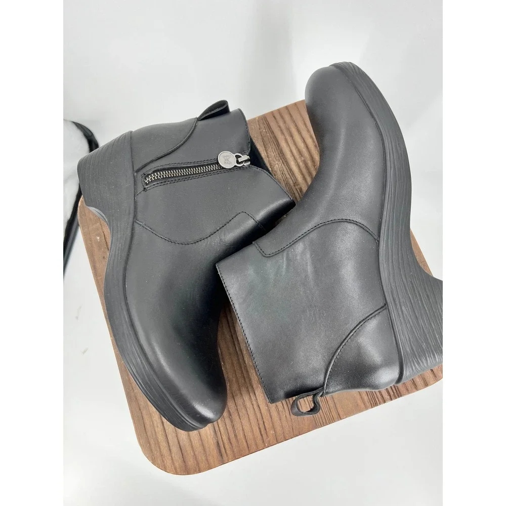 Alegria Black Leather Ankle Boots Side Zip Wedge Booties SRI-501 Womens 40 - Picture 5 of 9